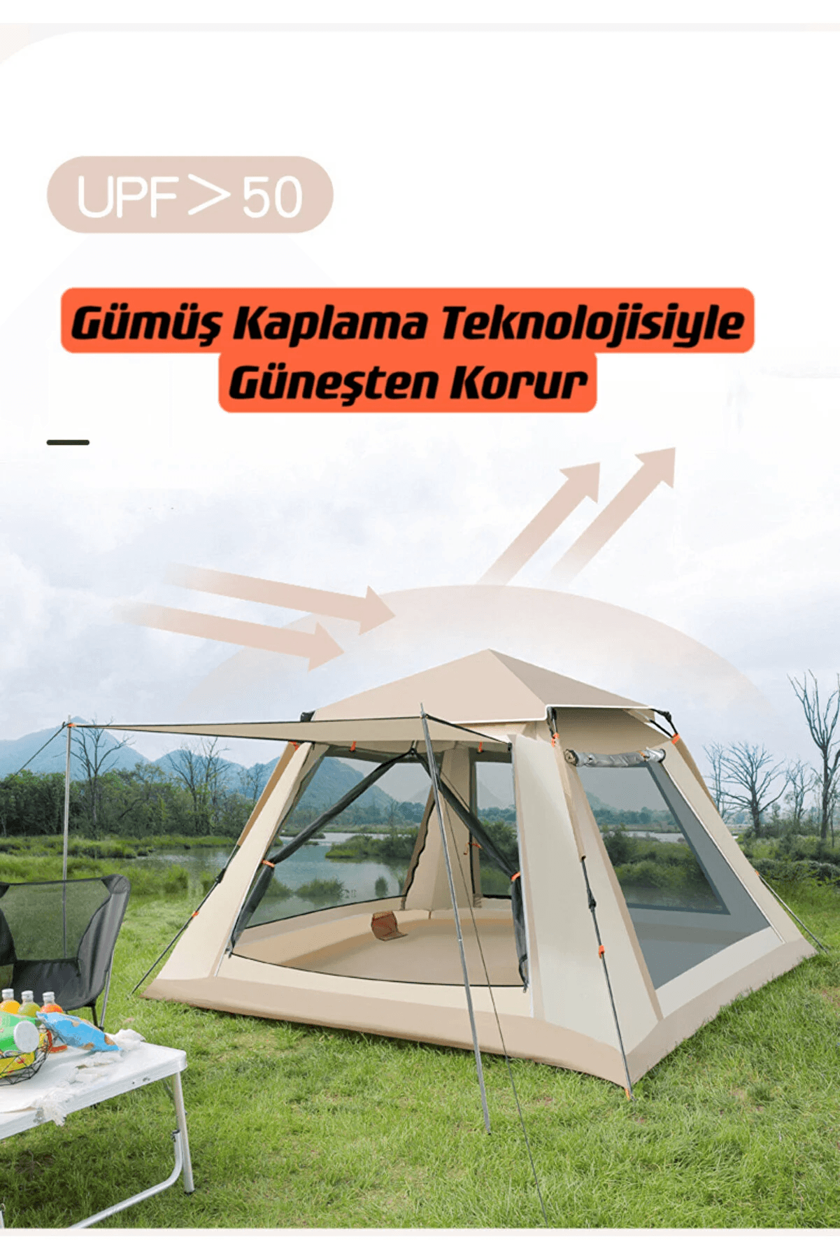 SHUFA 4 Tarafı Kare Tenteli Tam Otomatik Kamp Çadırı 210*210*140